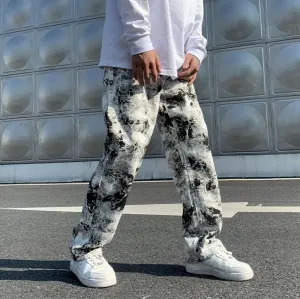 "PNT" Jean Imprimé Coupe droite Ample Noir & Blanc - URB1™