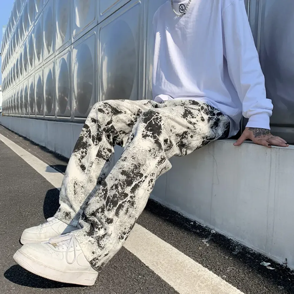 "PNT" Jean Imprimé Coupe droite Ample Noir & Blanc - URB1™