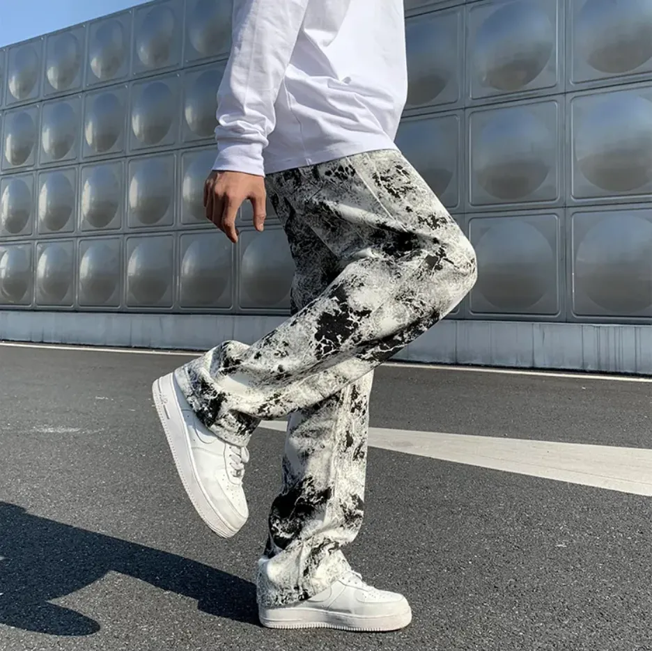 "PNT" Jean Imprimé Coupe droite Ample Noir & Blanc - URB1™