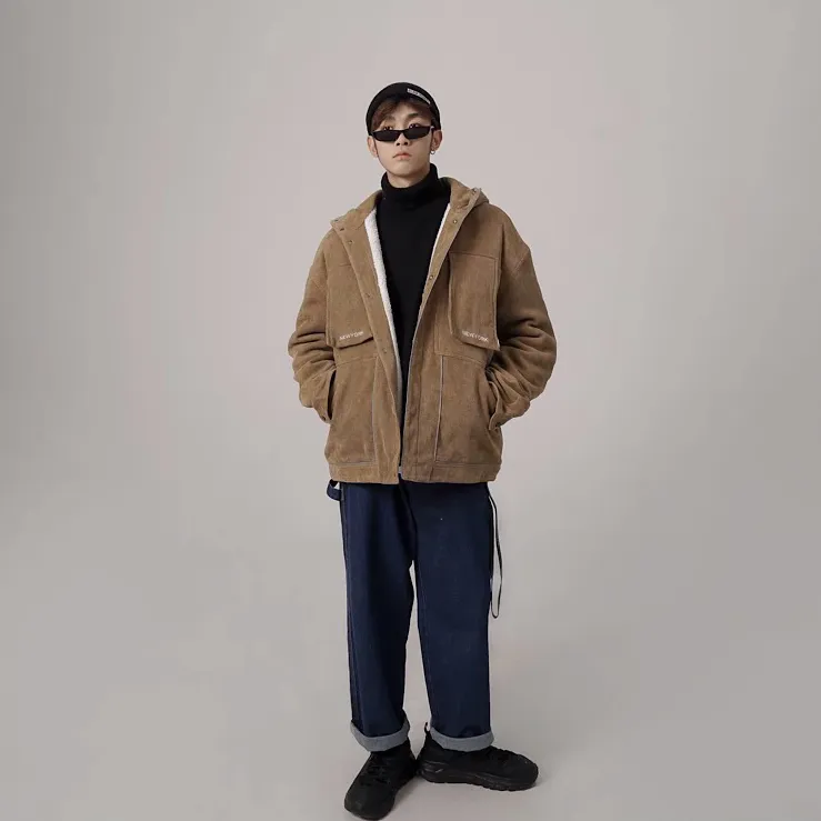 "SETMOHG" Manteau Blouson Vert Militaire Velour Mouton - URB1™