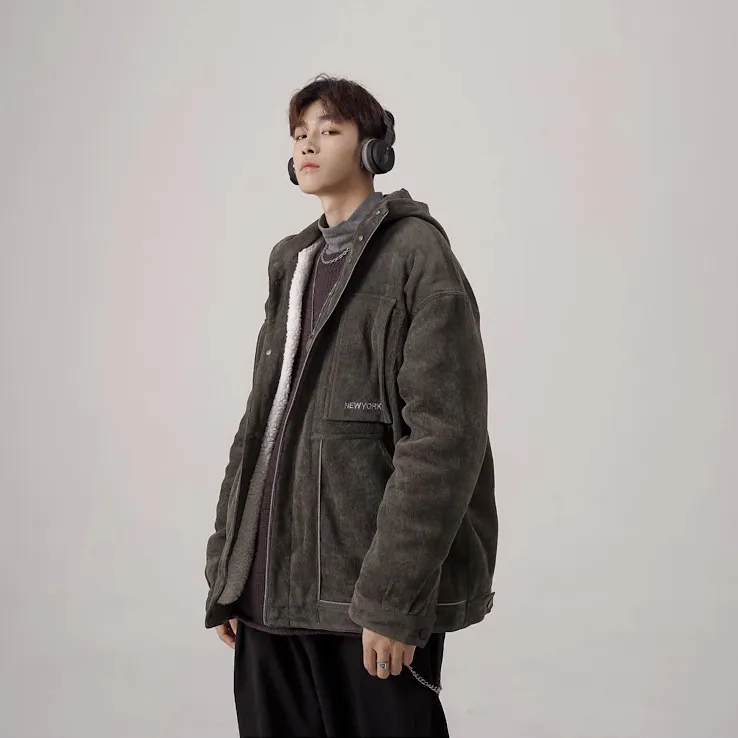 "SETMOHG" Manteau Blouson Vert Militaire Velour Mouton - URB1™