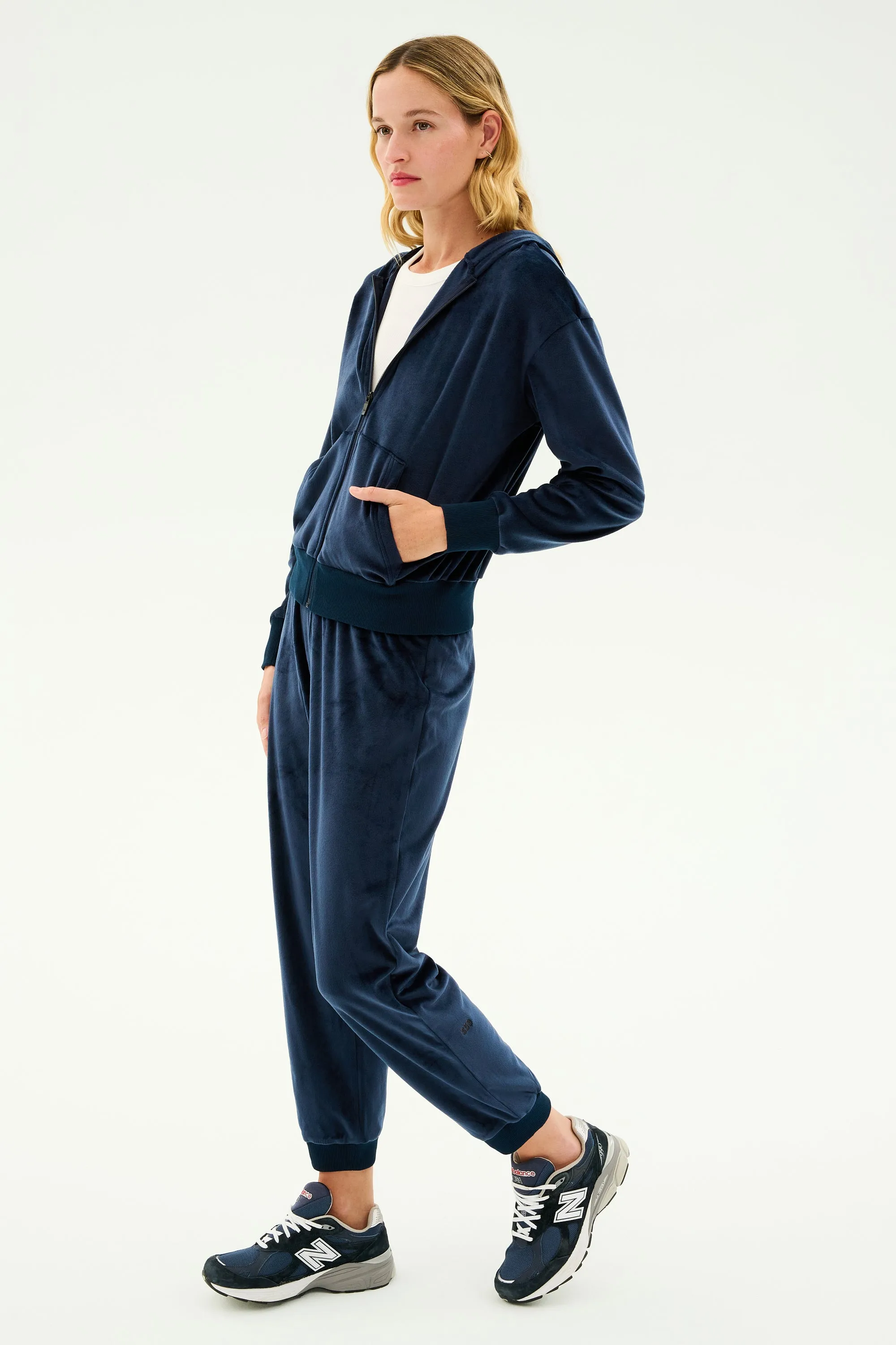 Rhys Velour Zip Up Hoodie - Indigo