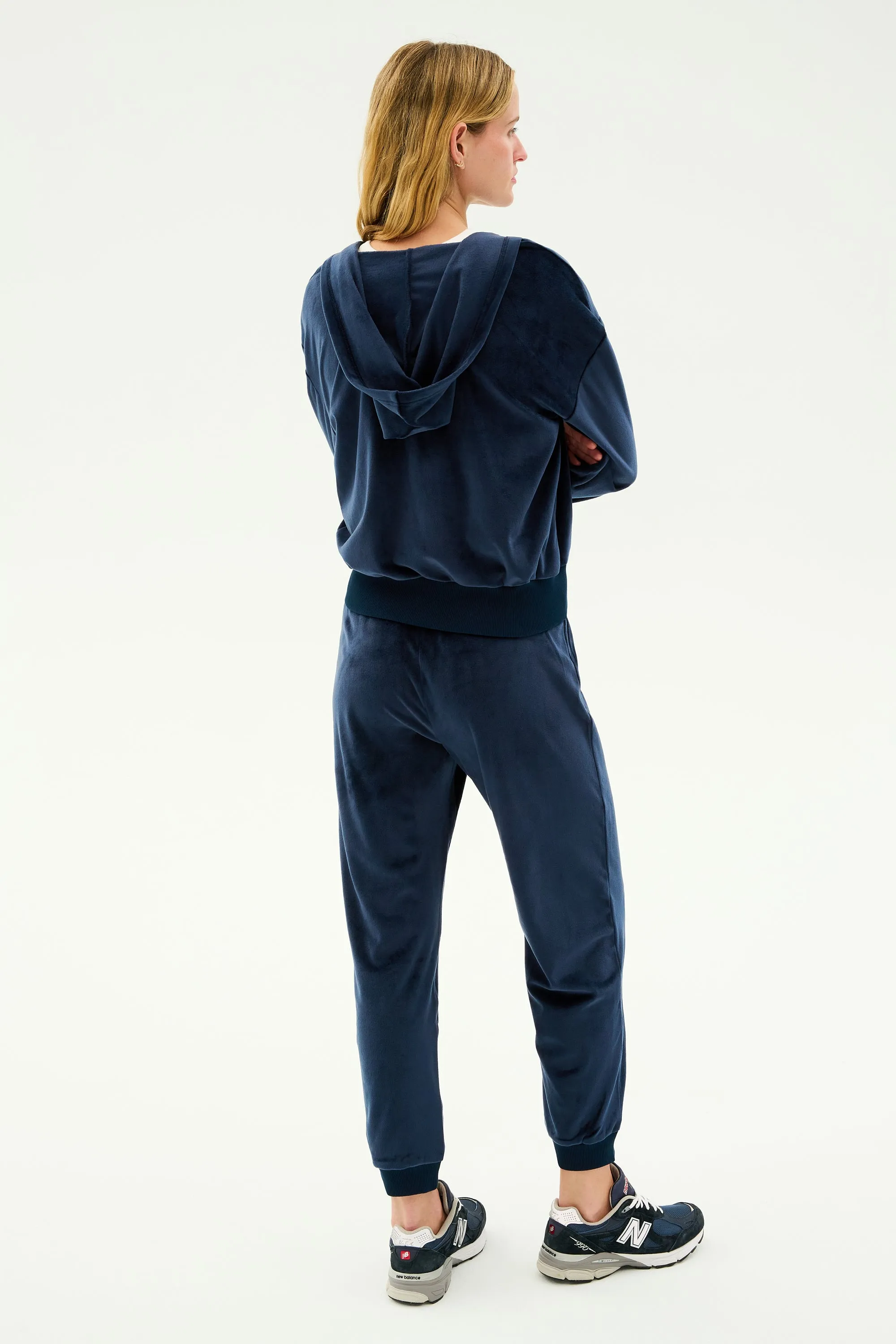Rhys Velour Zip Up Hoodie - Indigo