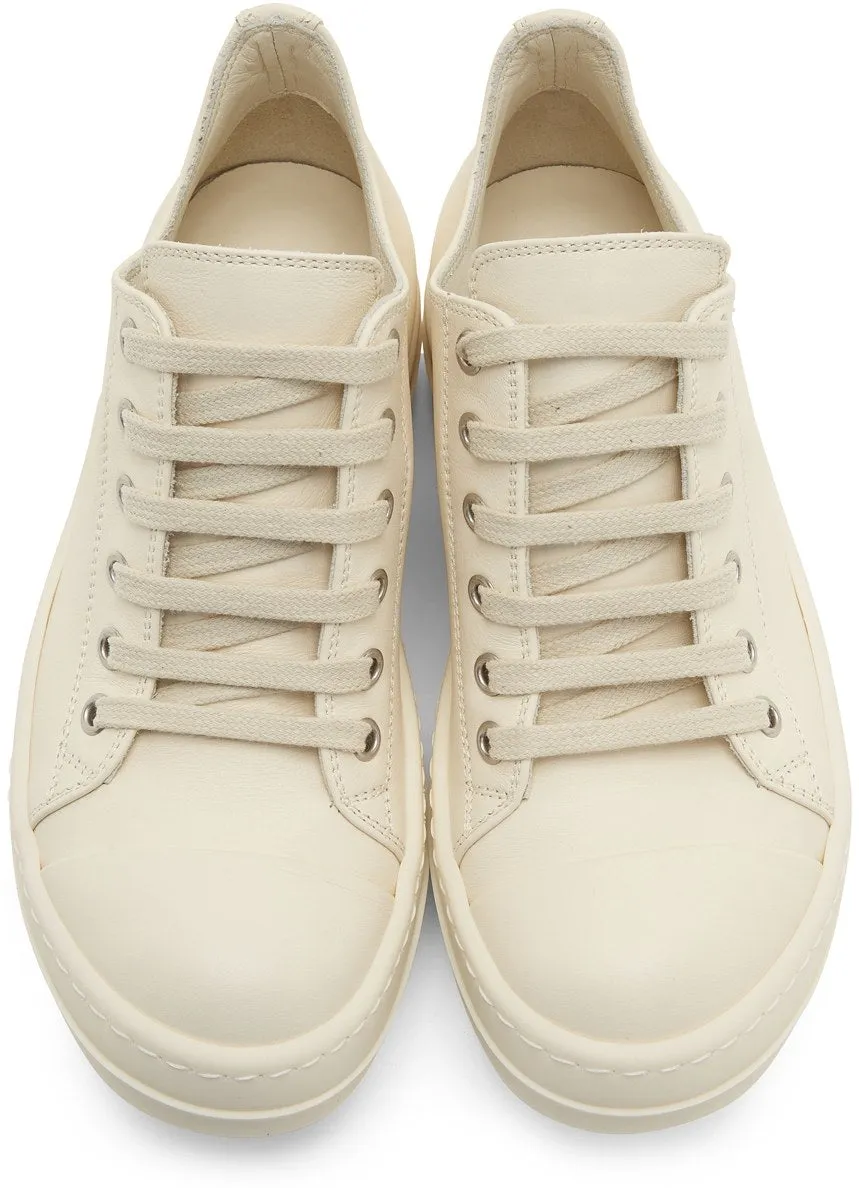 RICK OWENS Off-White Full Grain Low Sneakers