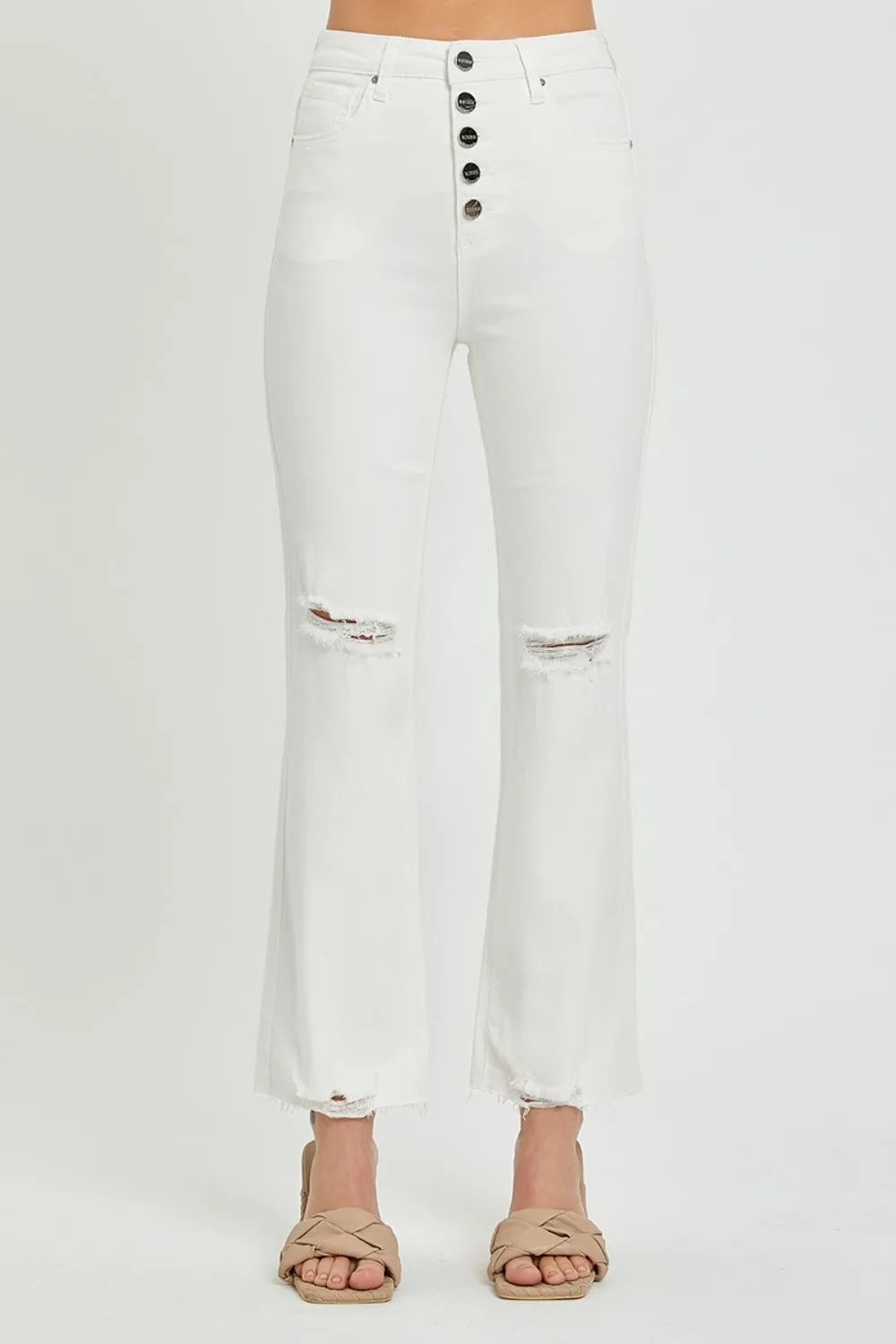 RISEN High Rise Button Fly Straight Ankle Jeans