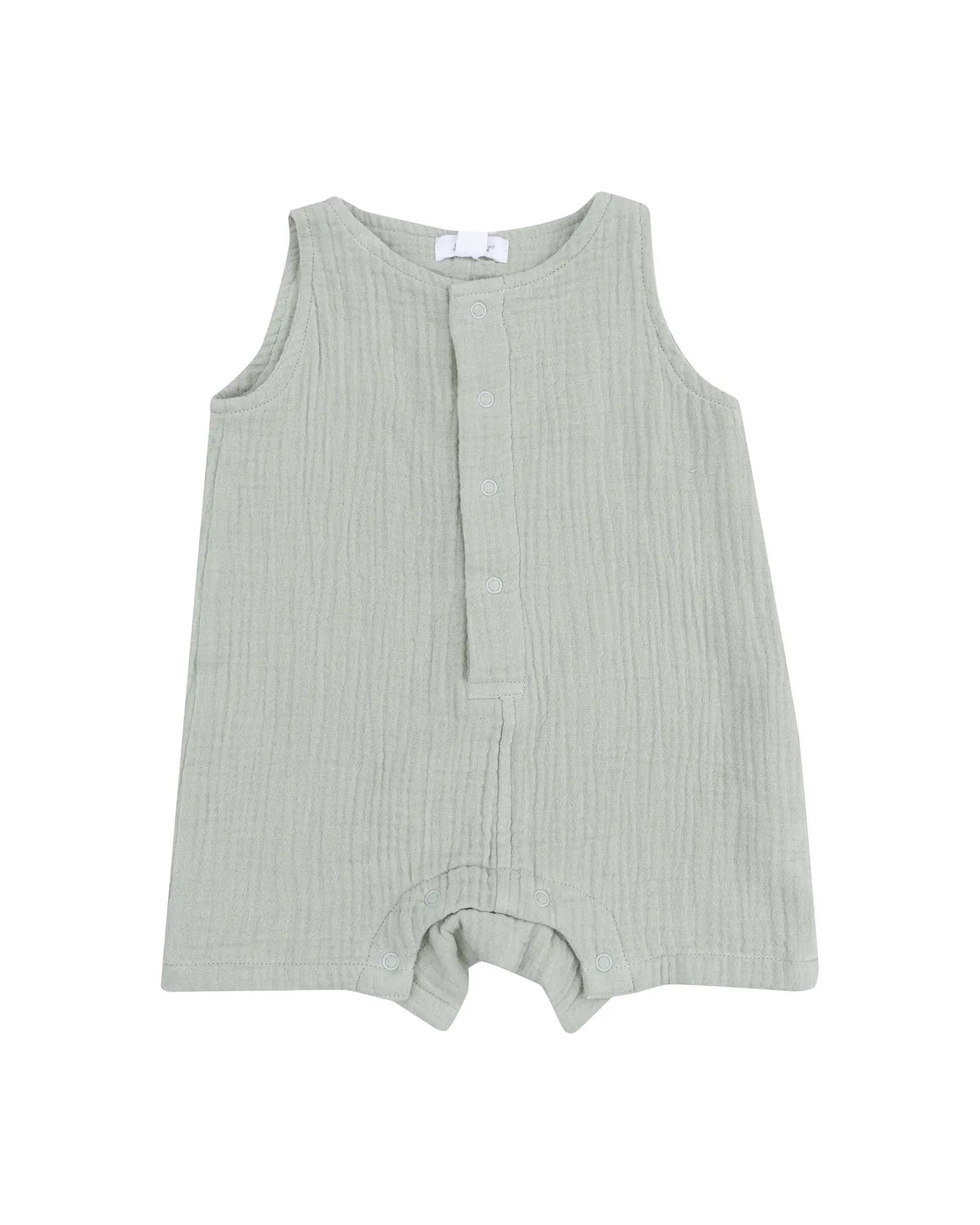 Solid Muslin Desert Green Sleeveless Shortie Romper