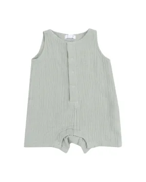 Solid Muslin Desert Green Sleeveless Shortie Romper
