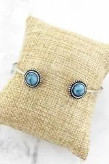 Steel Blue Double Stone Silvertone Cuff Bracelet