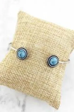 Steel Blue Double Stone Silvertone Cuff Bracelet
