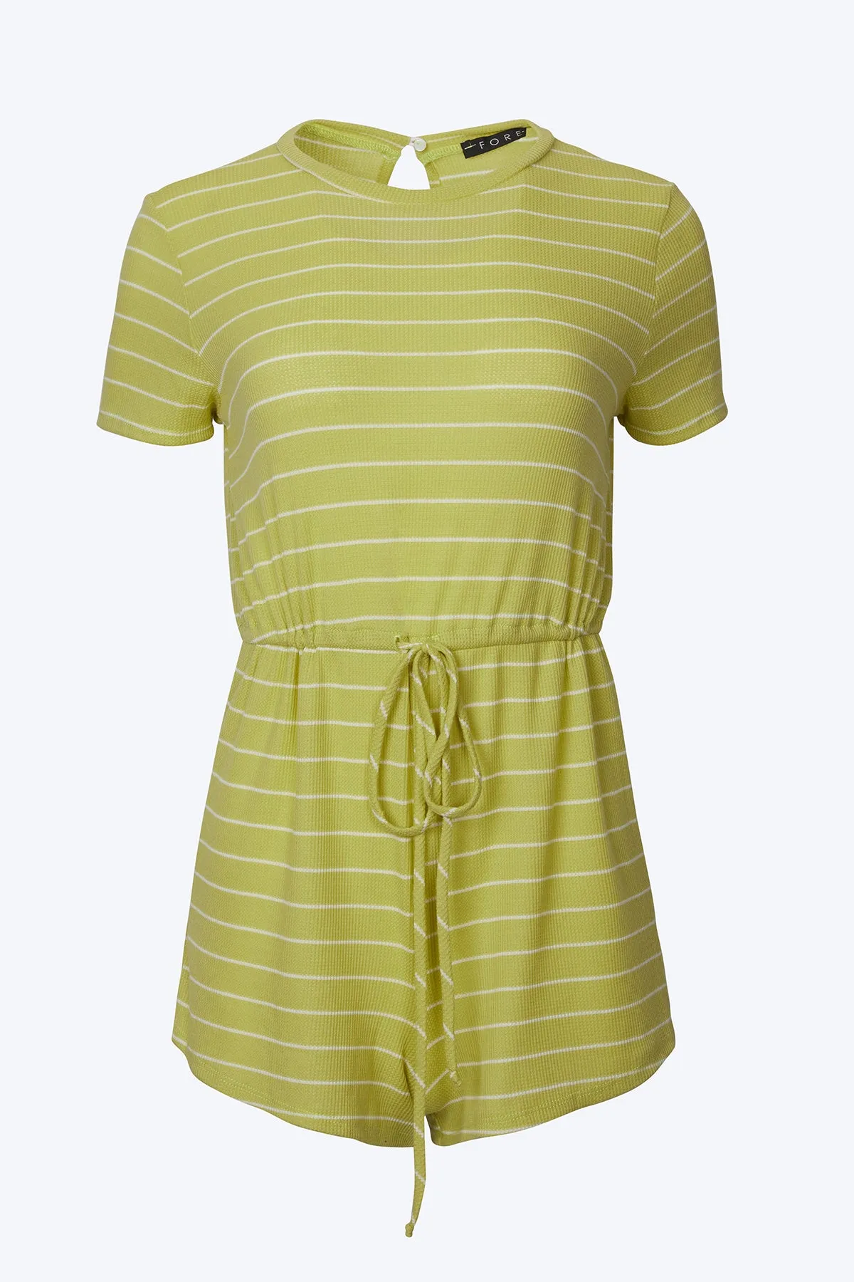 STRIPED DRAWSTRING-WAIST THERMAL ROMPER