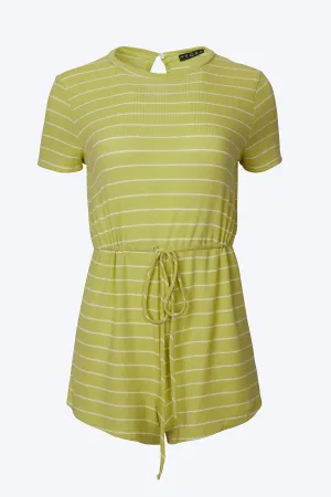STRIPED DRAWSTRING-WAIST THERMAL ROMPER