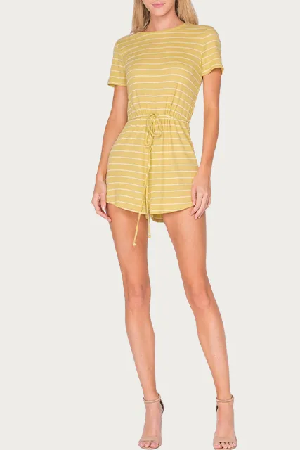 STRIPED DRAWSTRING-WAIST THERMAL ROMPER