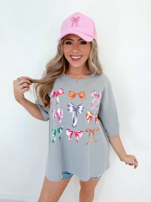 Unhidden Gem Bow Graphic Tee - Grey