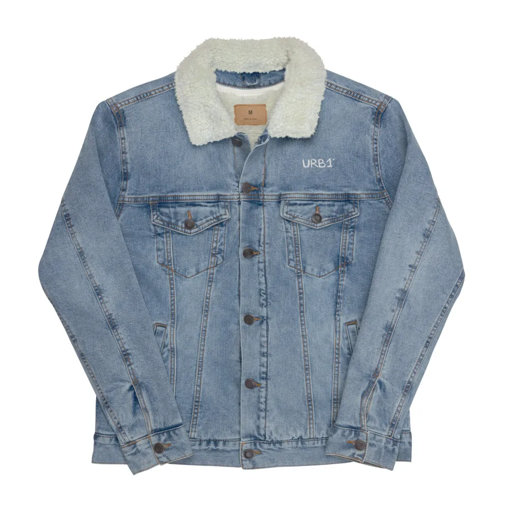 Veste en jean denim Bleu sherpa Brodé - URB1™