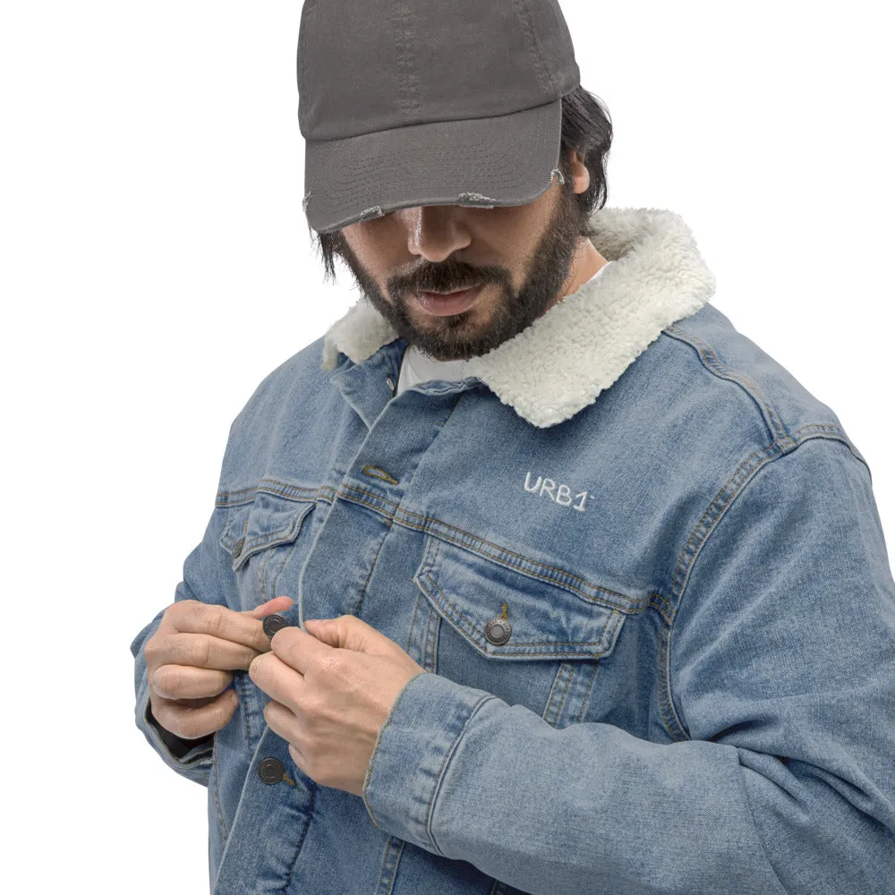 Veste en jean denim Bleu sherpa Brodé - URB1™
