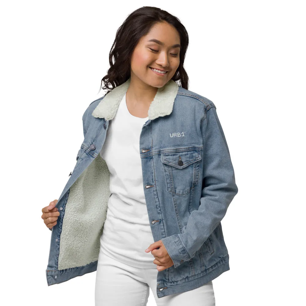 Veste en jean denim Bleu sherpa Brodé - URB1™