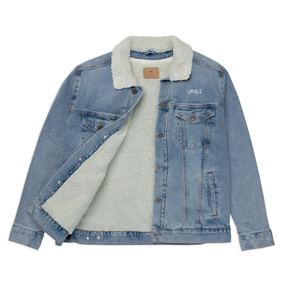 Veste en jean denim Bleu sherpa Brodé - URB1™