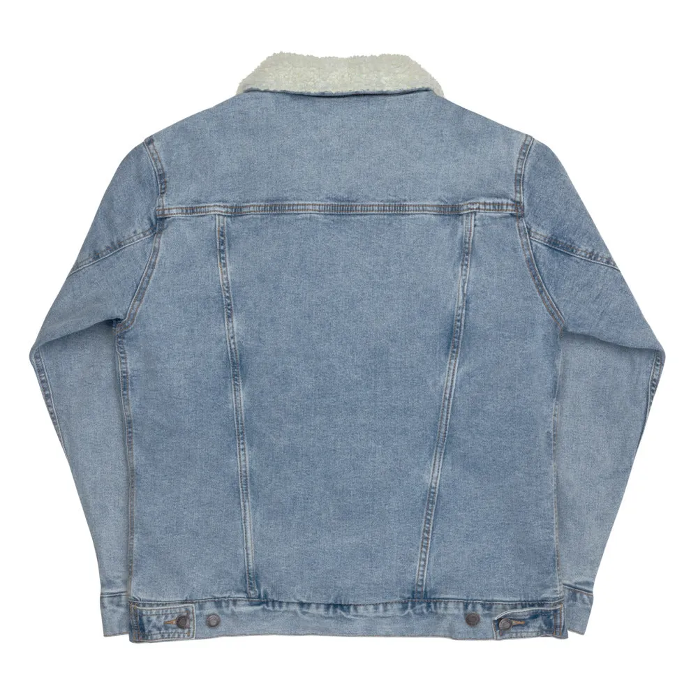 Veste en jean denim Bleu sherpa Brodé - URB1™