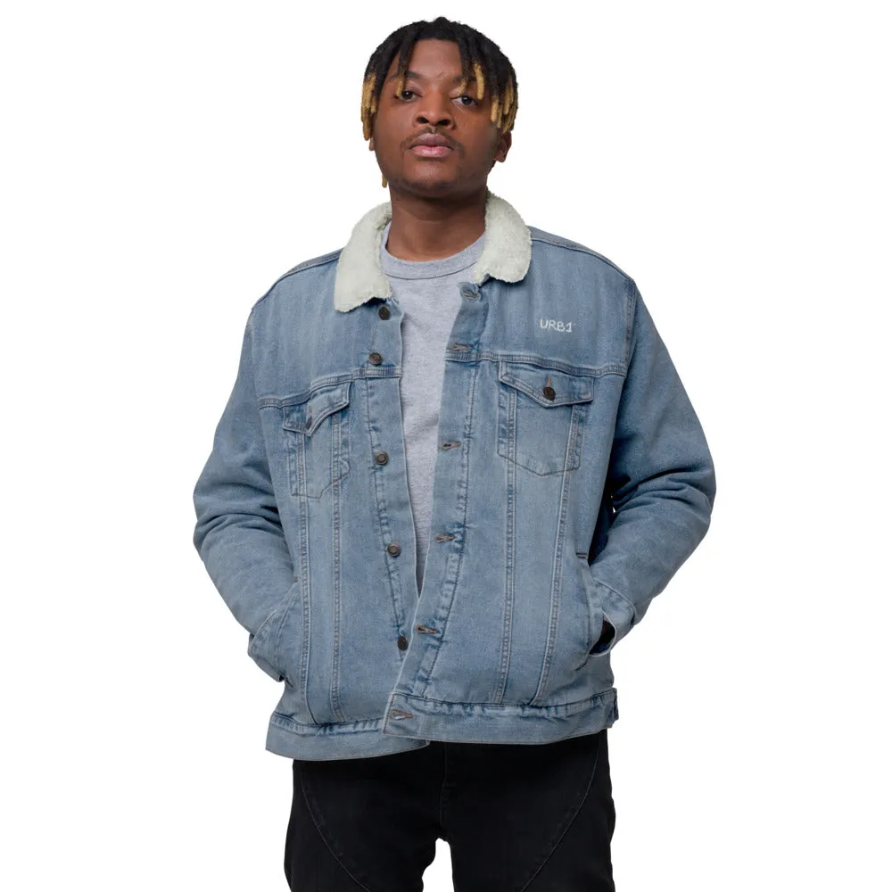 Veste en jean denim Bleu sherpa Brodé - URB1™
