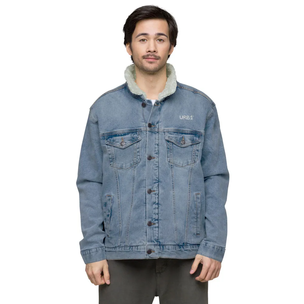 Veste en jean denim Bleu sherpa Brodé - URB1™