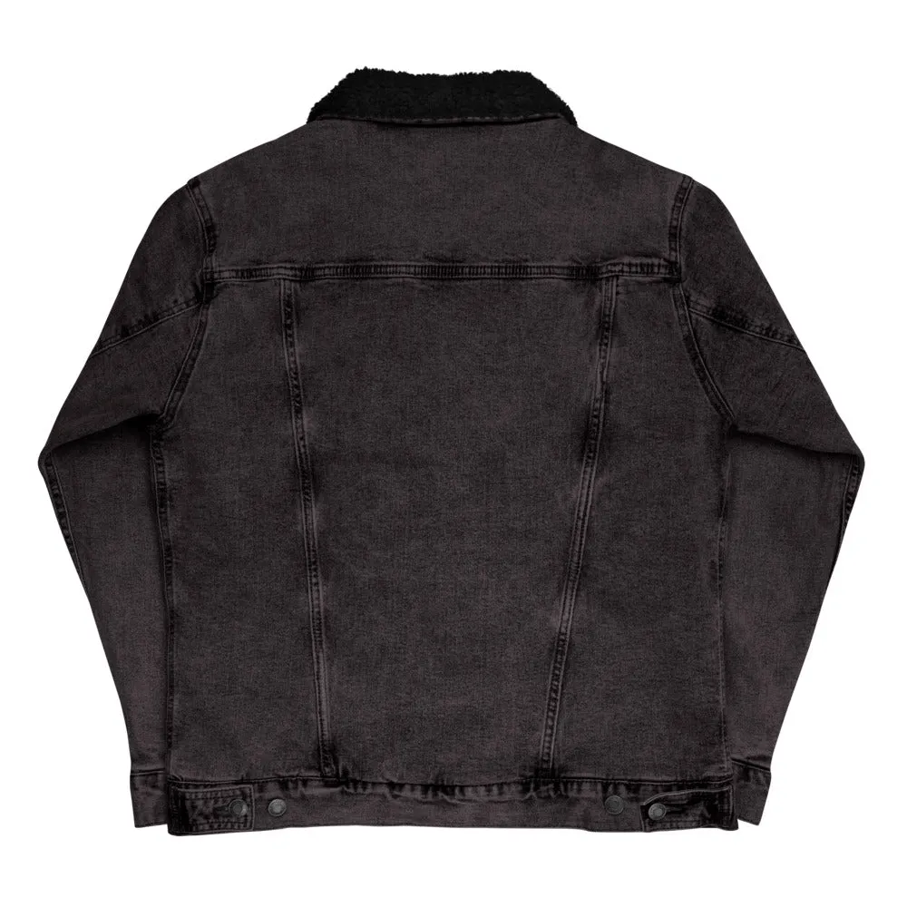Veste en jean denim noir sherpa Brodé - URB1™