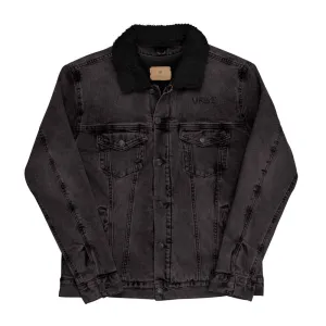 Veste en jean denim noir sherpa Brodé - URB1™