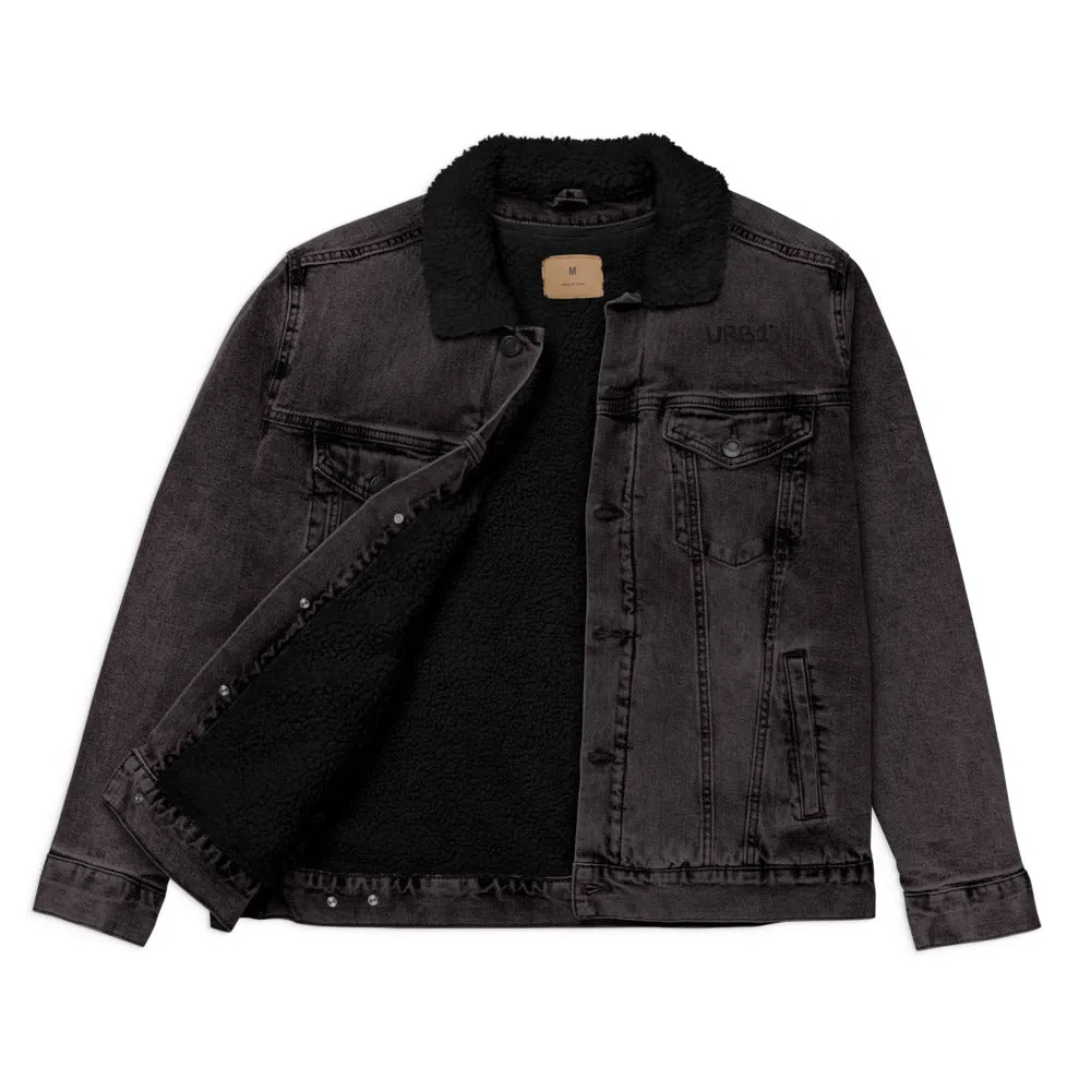 Veste en jean denim noir sherpa Brodé - URB1™