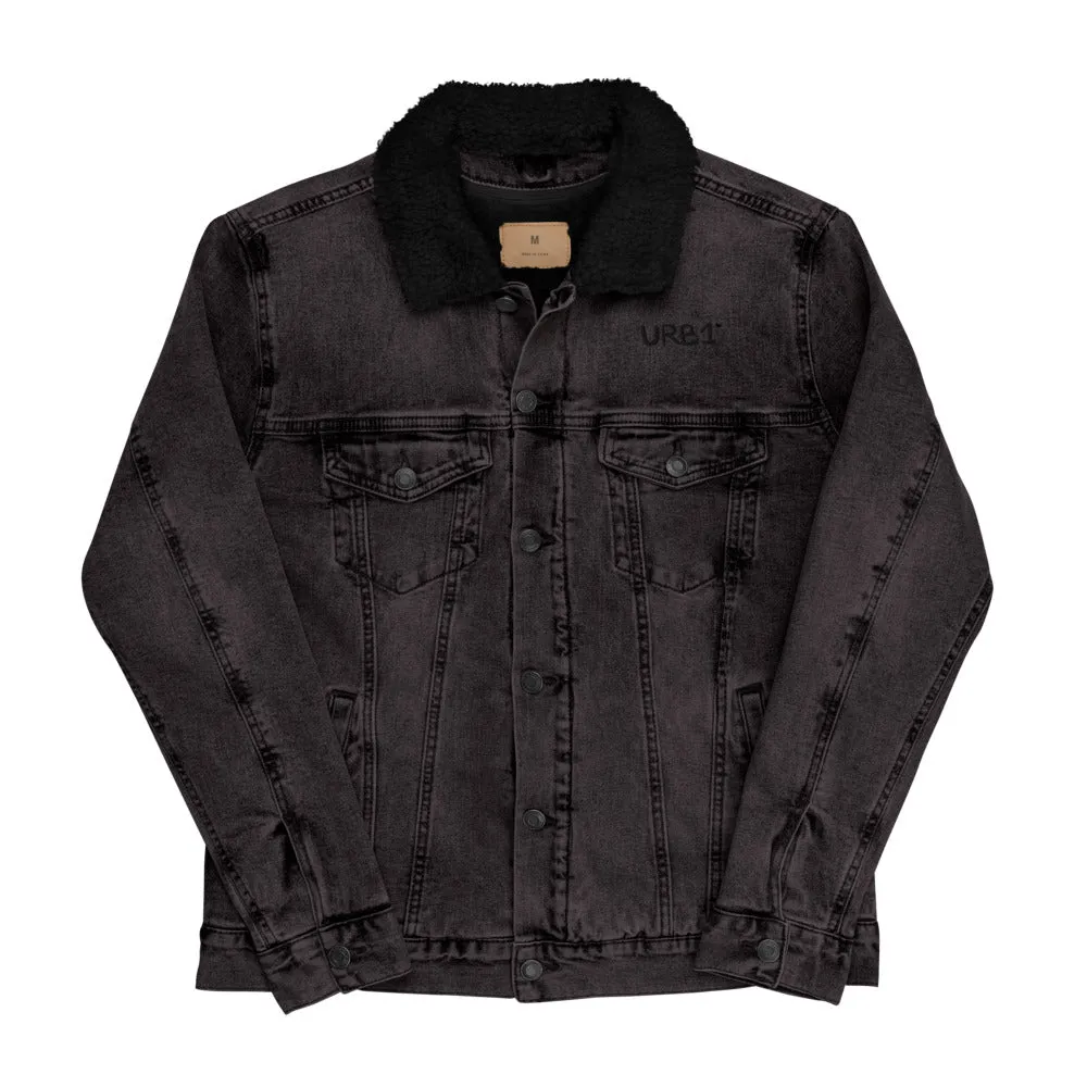 Veste en jean denim noir sherpa Brodé - URB1™
