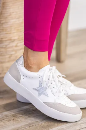 White and Silver Star Sneakers