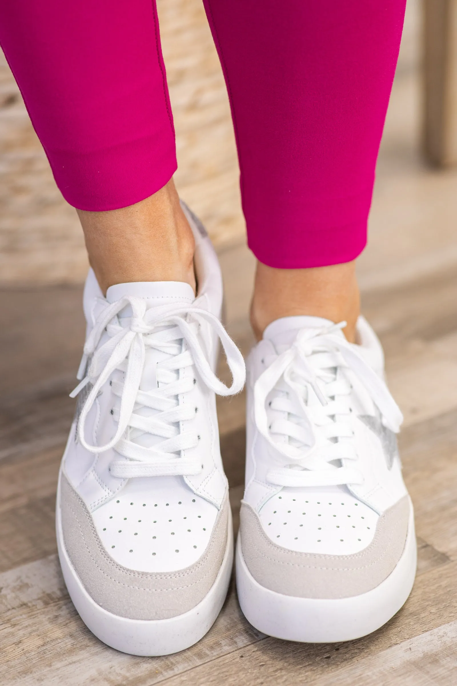 White and Silver Star Sneakers