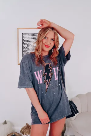 Wild West Lightning Bolt Oversized Graphic Tee - Charcoal
