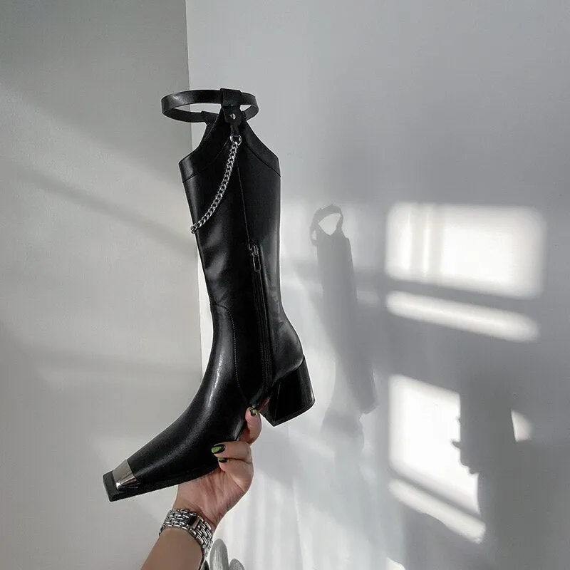 Women Knee-high boots  cowhide modern boots Pigskin long Boots