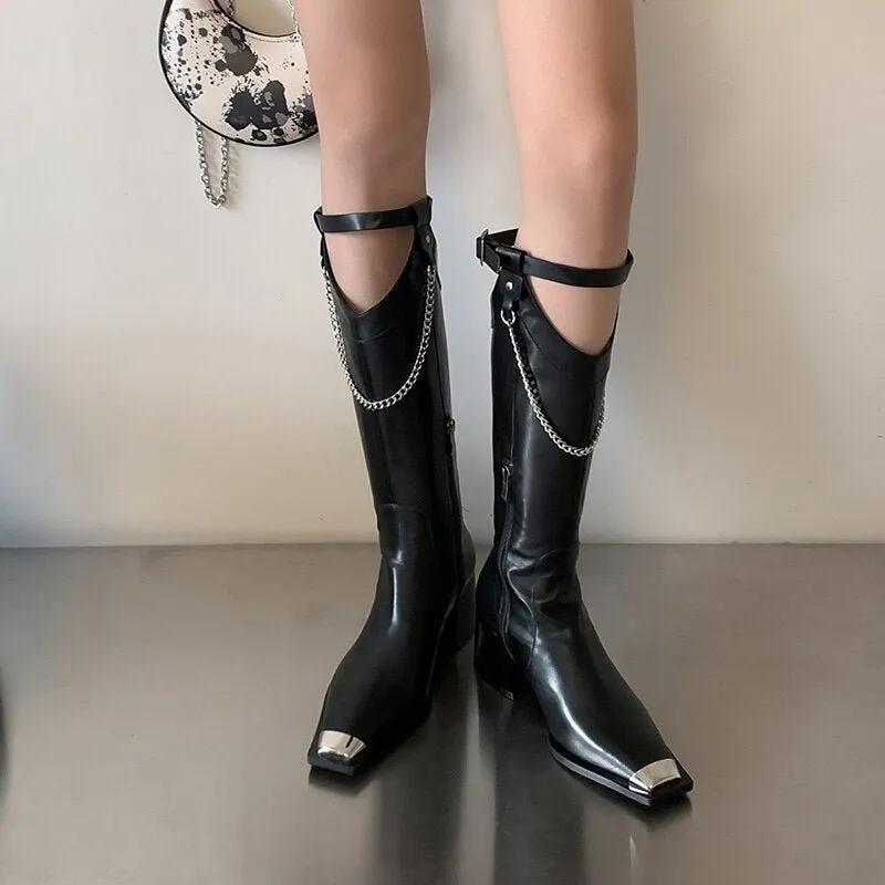 Women Knee-high boots  cowhide modern boots Pigskin long Boots