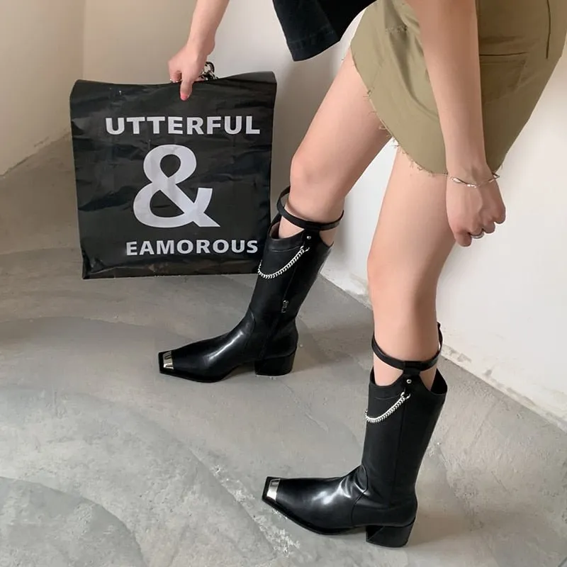 Women Knee-high boots  cowhide modern boots Pigskin long Boots