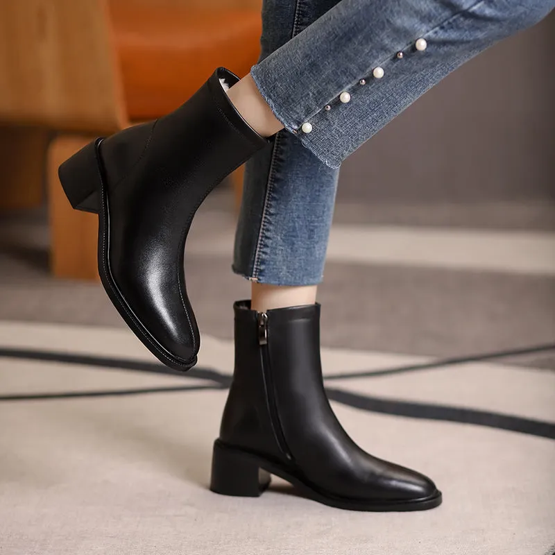 Women Wool Genuine Leather Ankle Boots