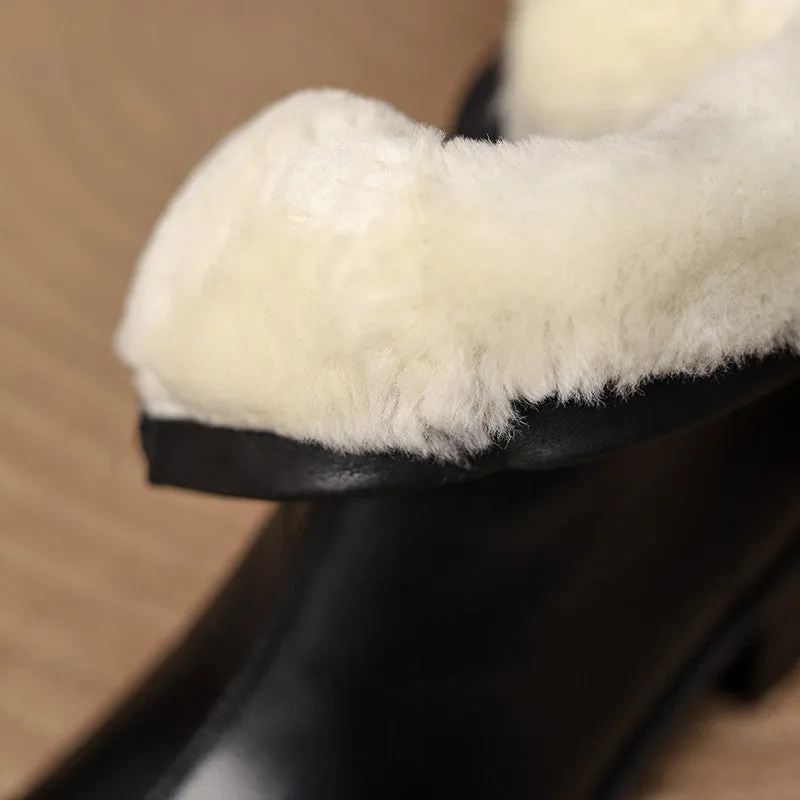 Women Wool Genuine Leather Ankle Boots