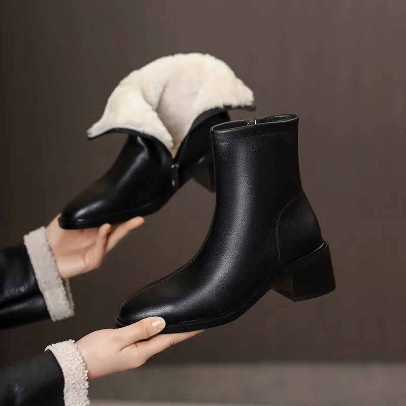 Women Wool Genuine Leather Ankle Boots