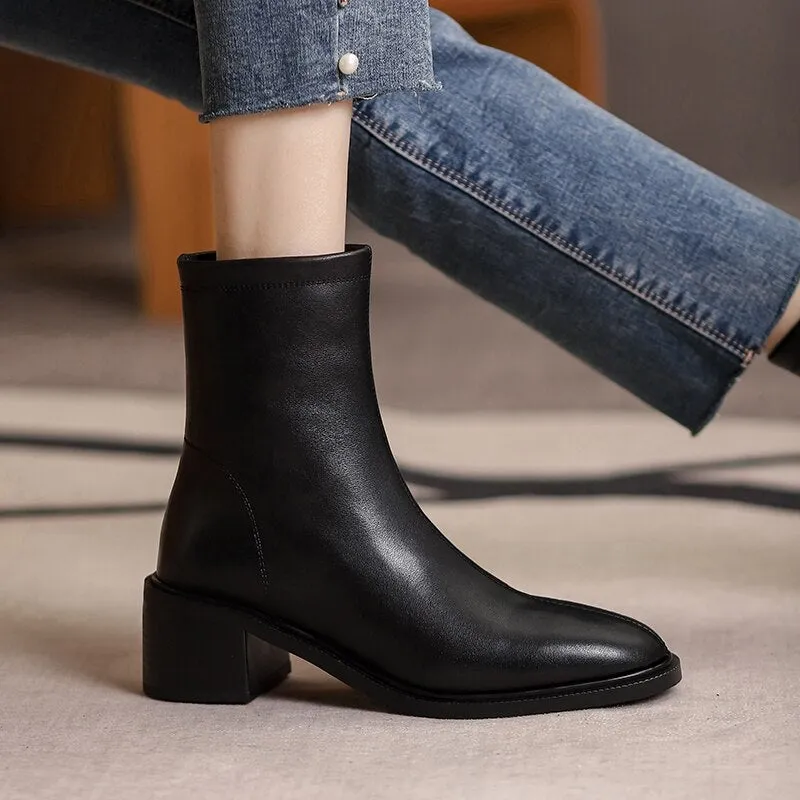 Women Wool Genuine Leather Ankle Boots