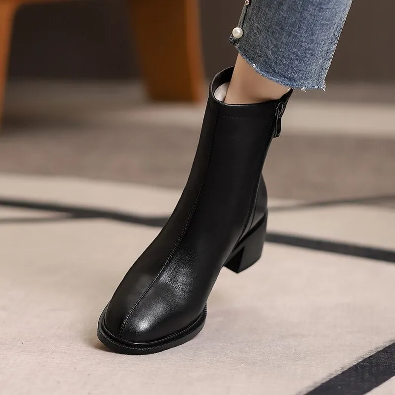 Women Wool Genuine Leather Ankle Boots