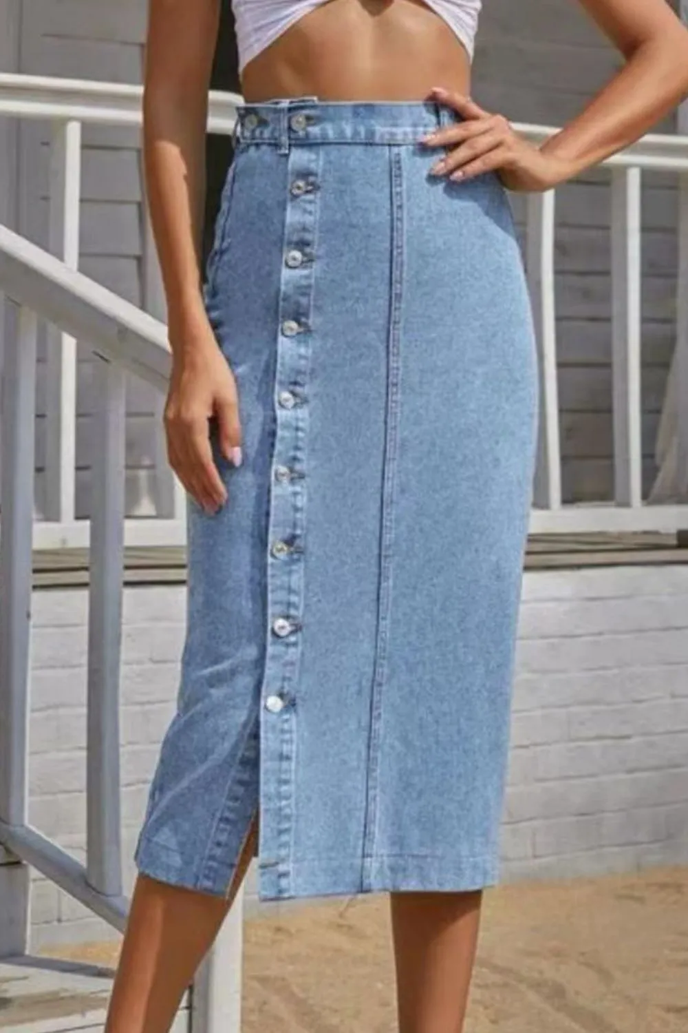 Women's Buttoned Split Denim Skirt