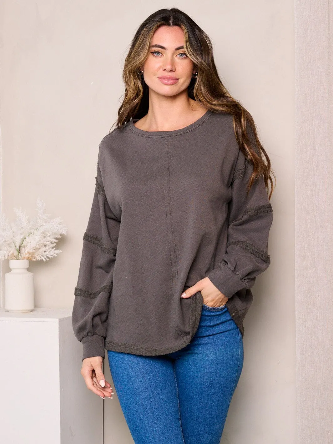 WOMEN'S LONG DETAILED SLEEVES LOOSE FIT TOP
