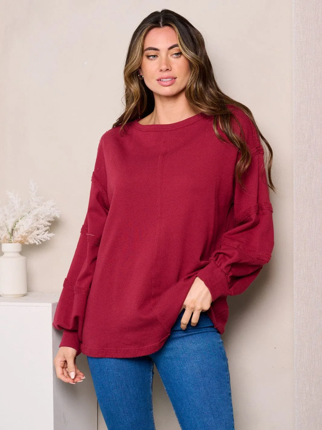 WOMEN'S LONG DETAILED SLEEVES LOOSE FIT TOP