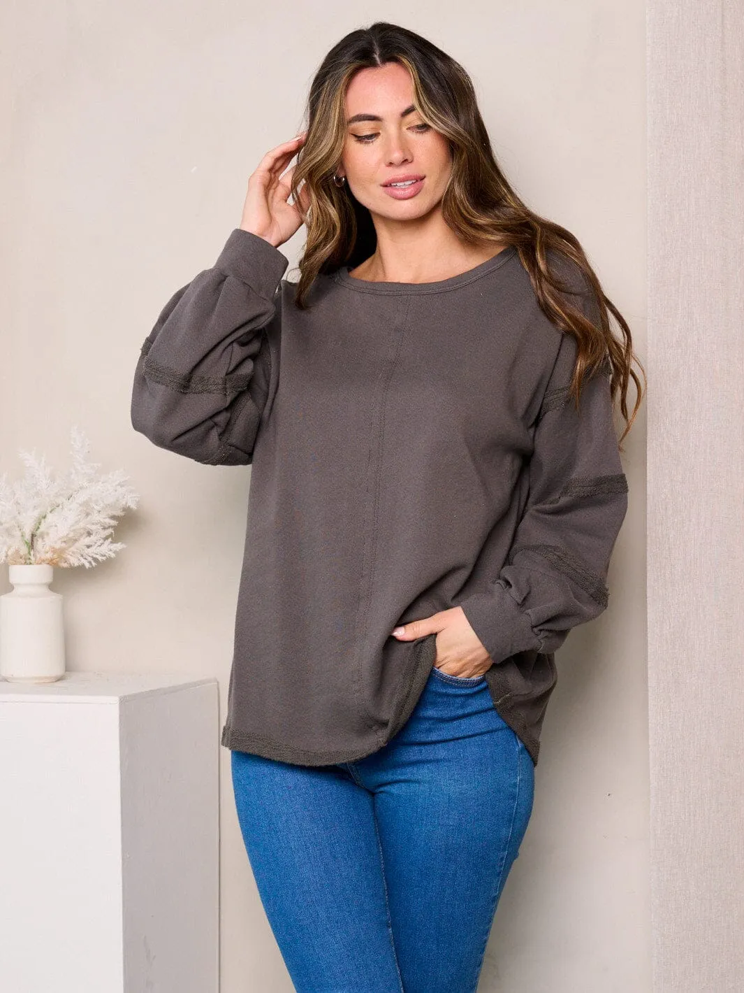 WOMEN'S LONG DETAILED SLEEVES LOOSE FIT TOP