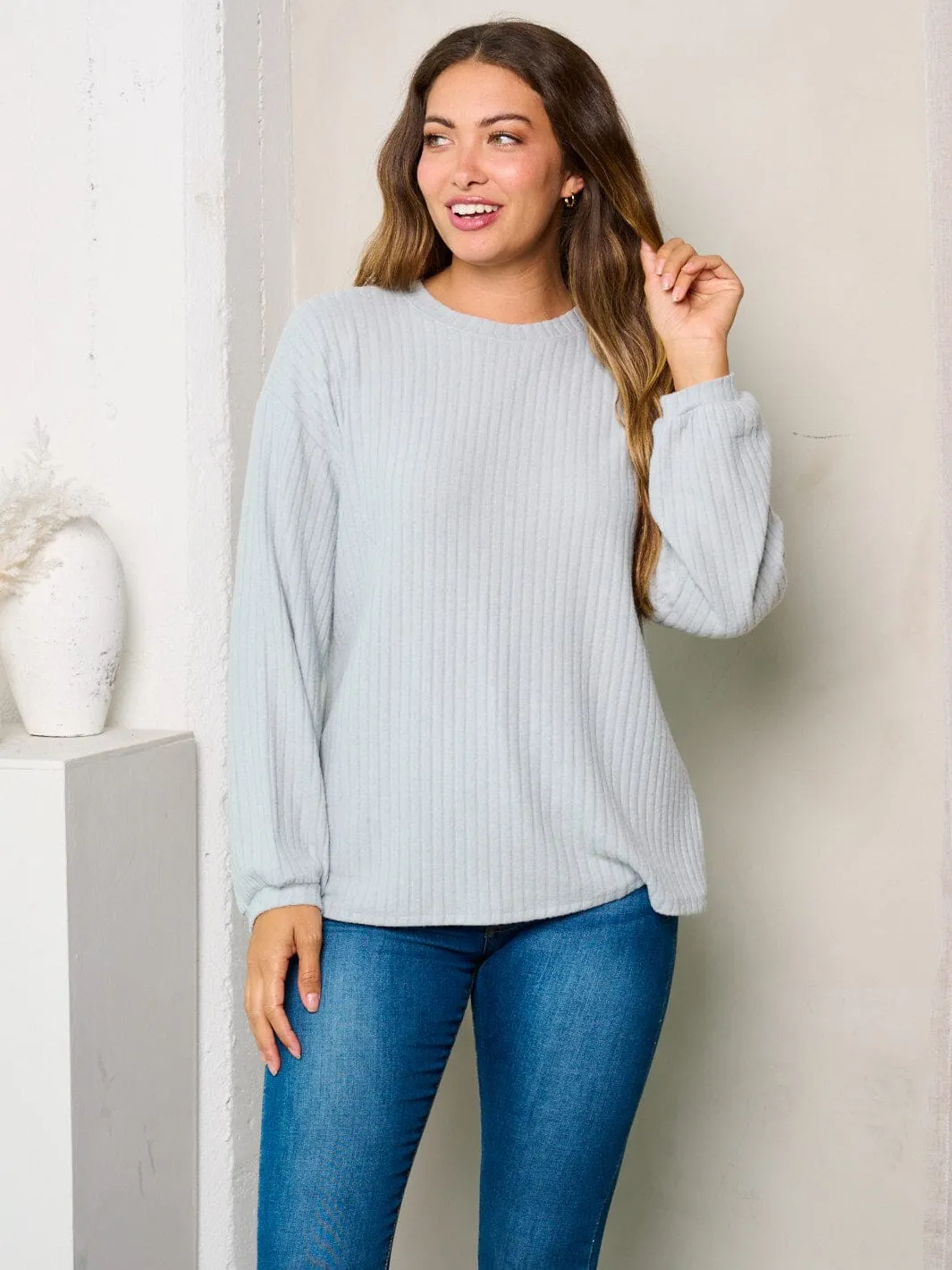 WOMEN'S LONG SLEEVES RIBBED TOP