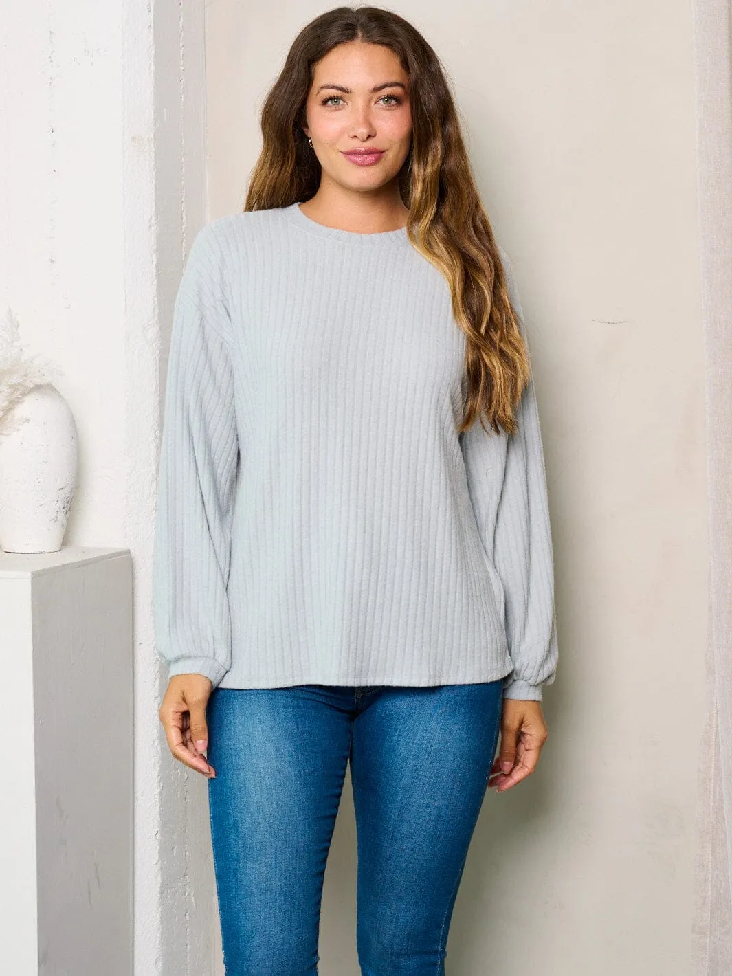 WOMEN'S LONG SLEEVES RIBBED TOP