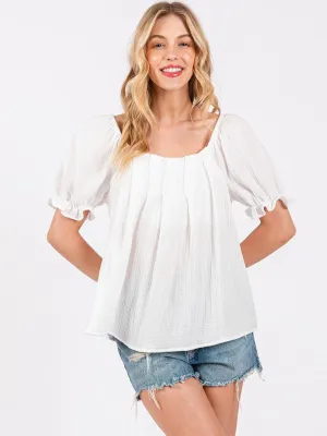 WOMEN'S SHORT PUFF SLEEVE TUNIC BLOUSE TOP