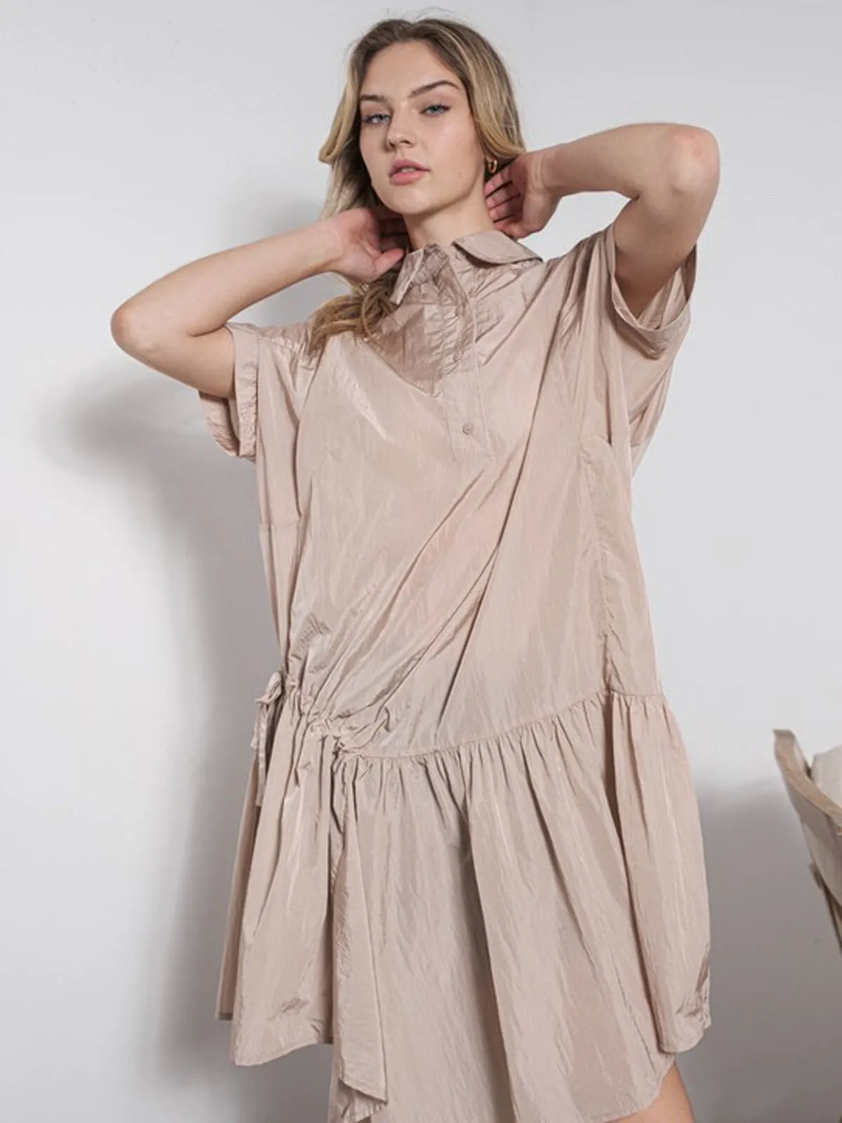 WOMEN'S SHORT SLEEVE BUTTON UP FIT & FLARE MINI DRESS