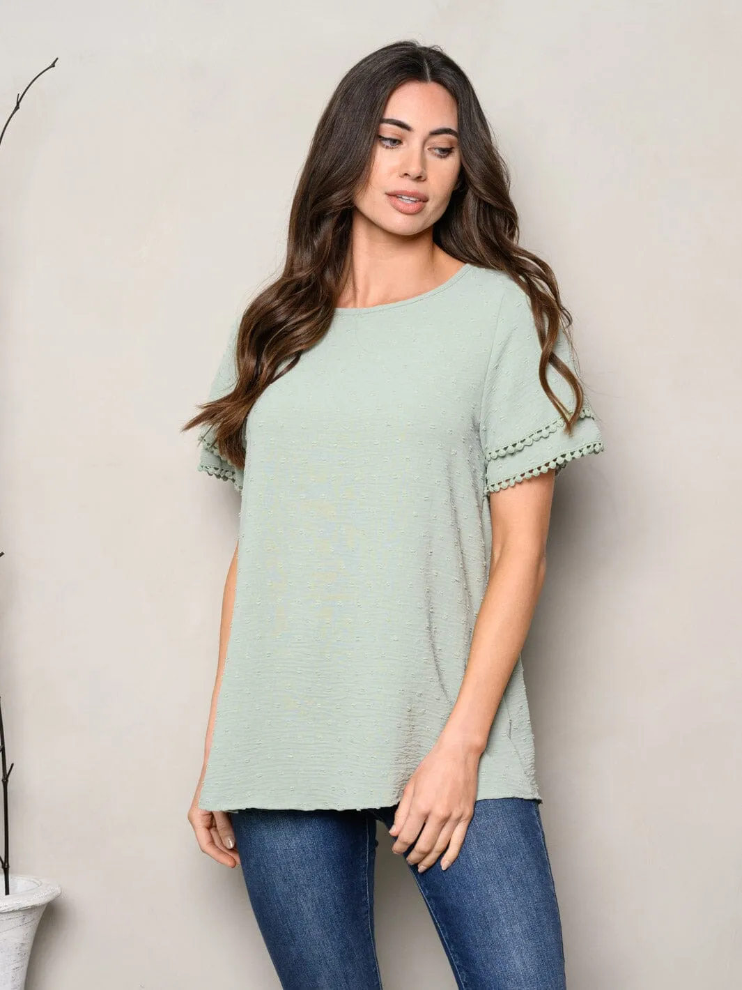 WOMEN'S SHORT SLEEVE SWISS DOTS TUNIC TOP