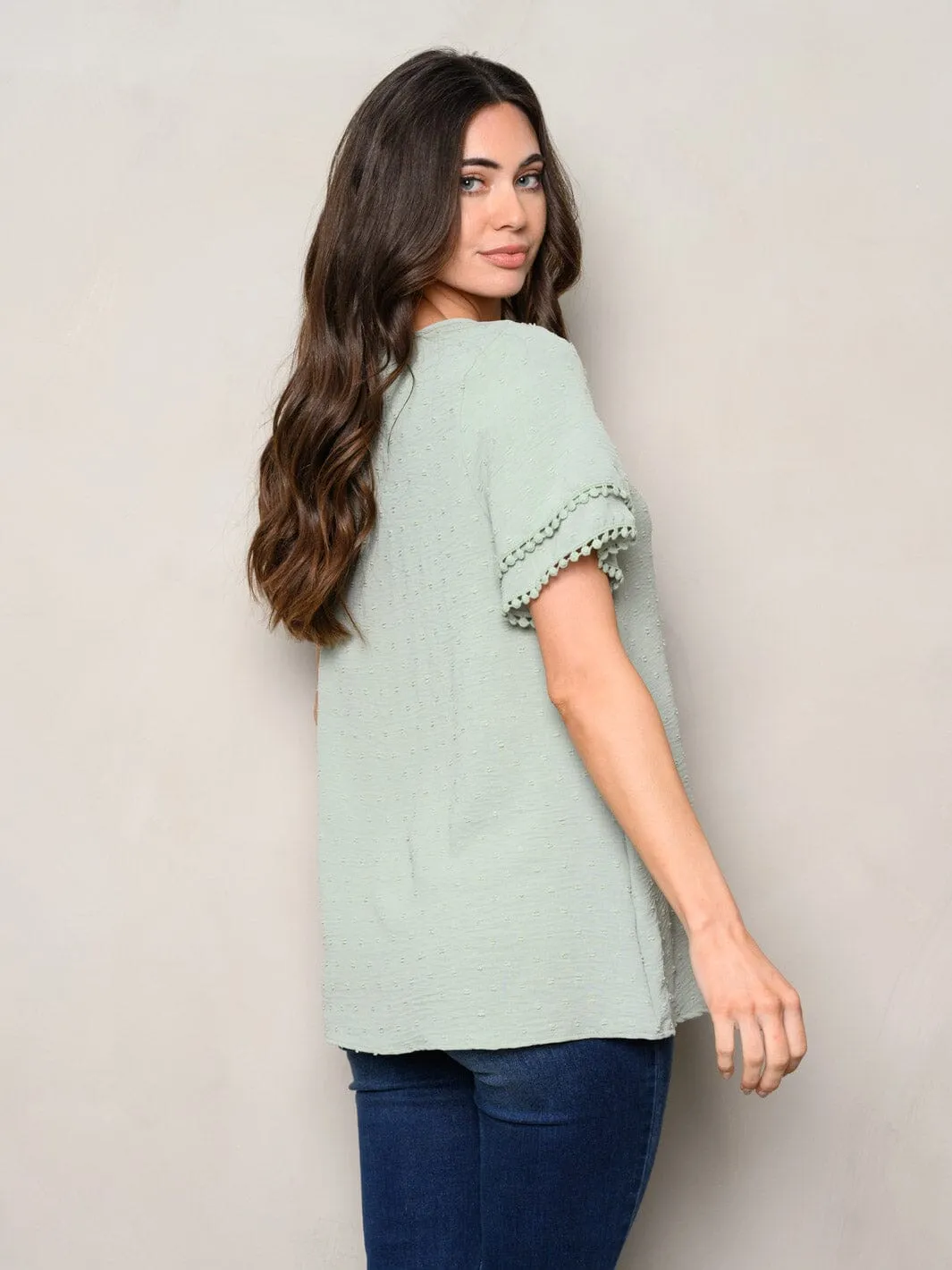 WOMEN'S SHORT SLEEVE SWISS DOTS TUNIC TOP