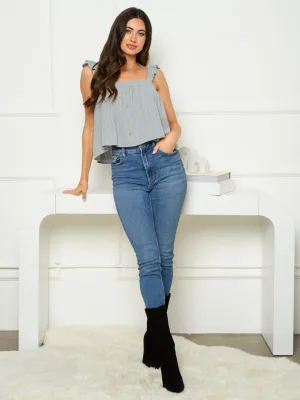 WOMEN'S SLEEVELESS LOOSE FIT BUTTON TANK TOP